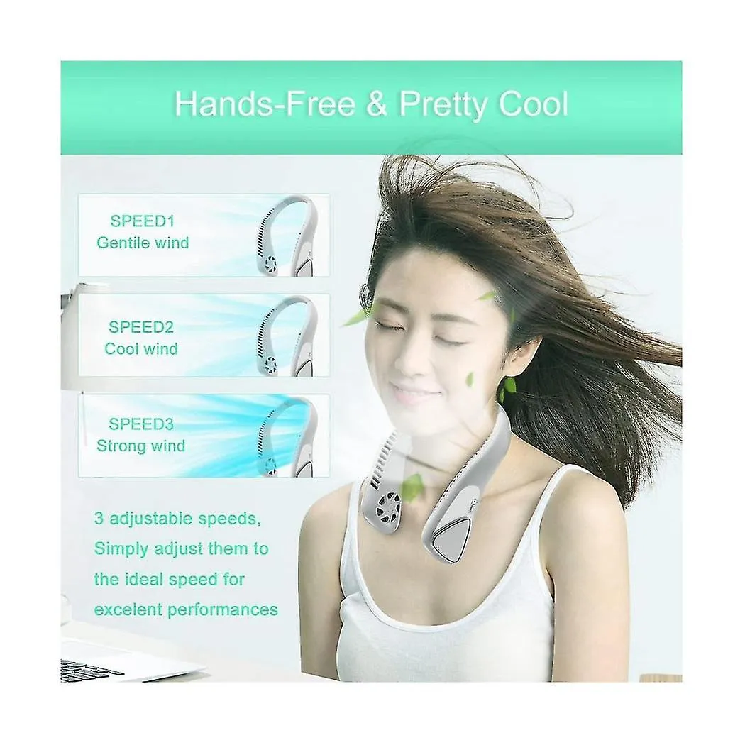 PORTABLE NECK FAN RECHARGEABLE4000MAH 360COOLING LEAFLESS FAN WITH 3 SPEEDS FOR TRAVEL OUTDOOR SU