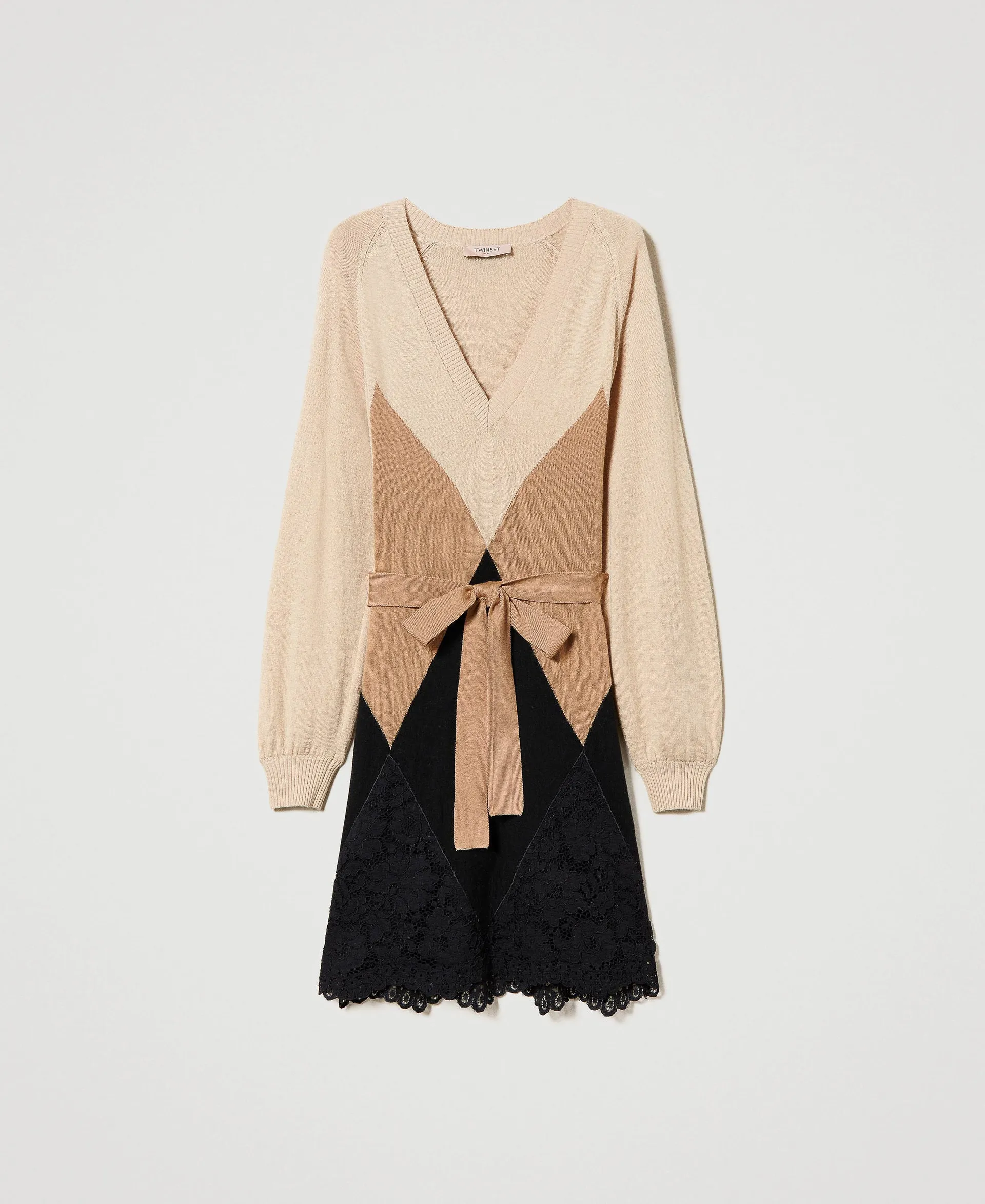 Robe courte en maille de laine mélangée avec dentelle