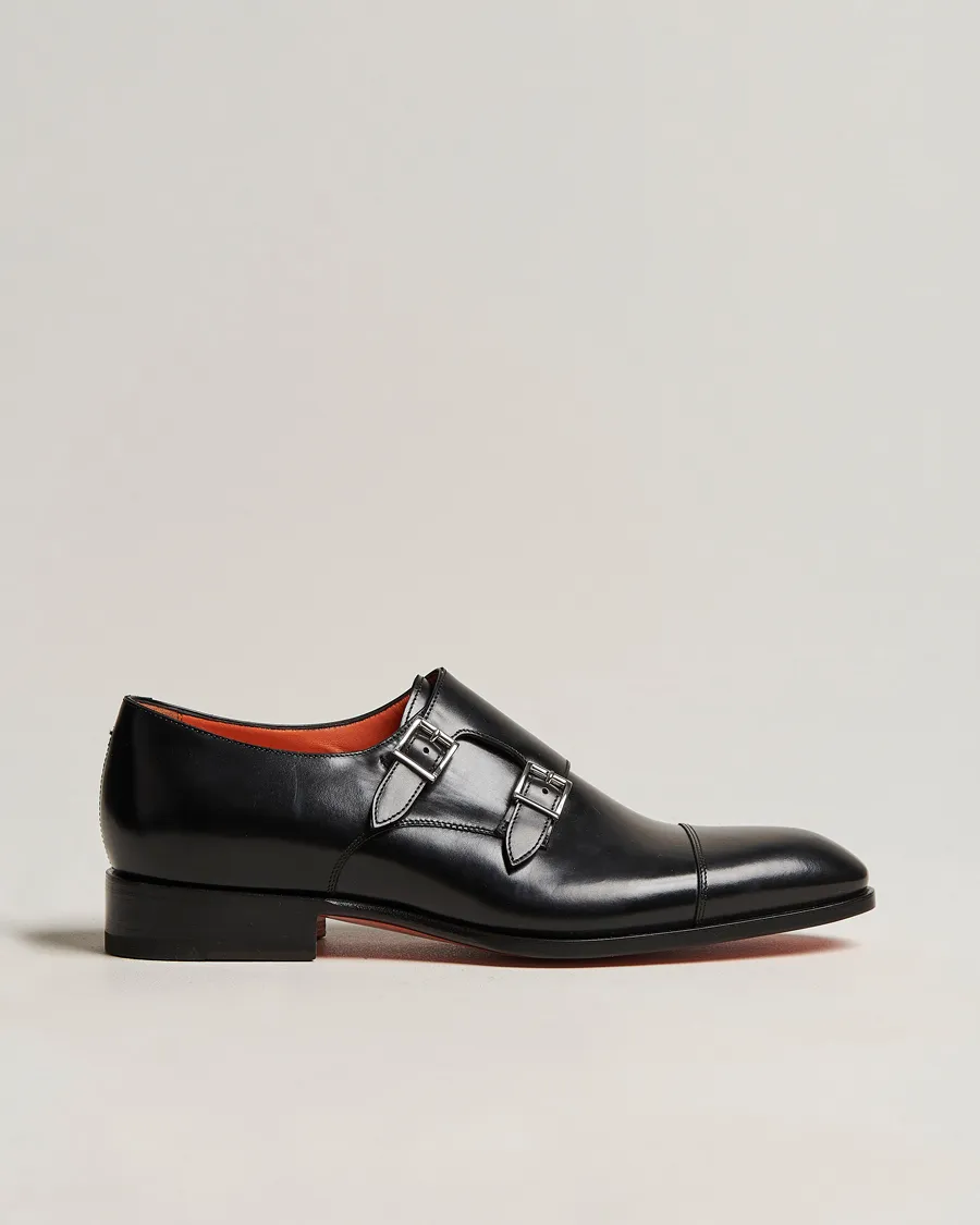 Santoni Blake Double Monk  Black Calf