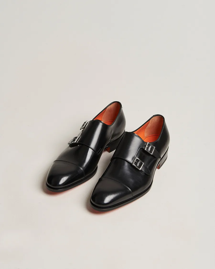 Santoni Blake Double Monk  Black Calf