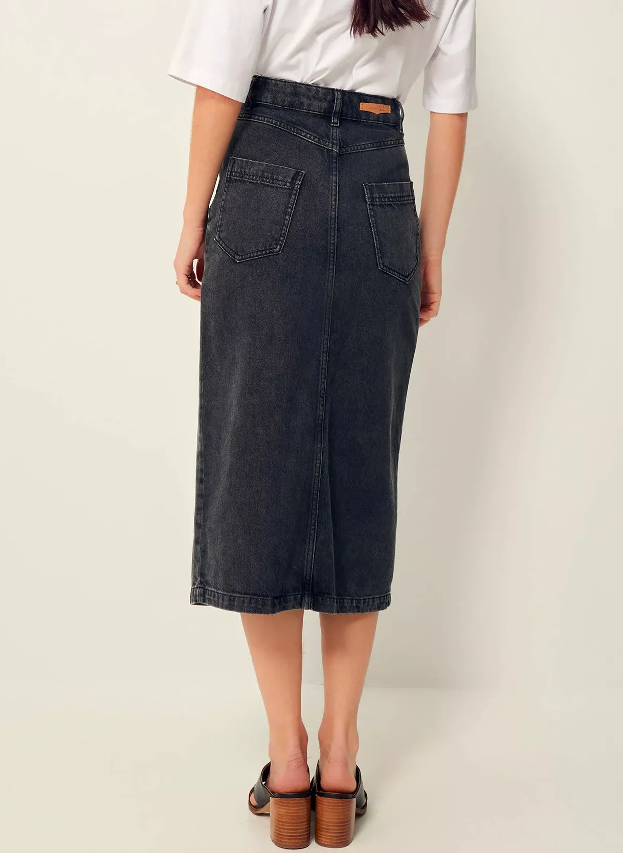 SESSUN AMADEO  FALDA MIDI DE TALLE ALTO VAQUERA EN GRIS