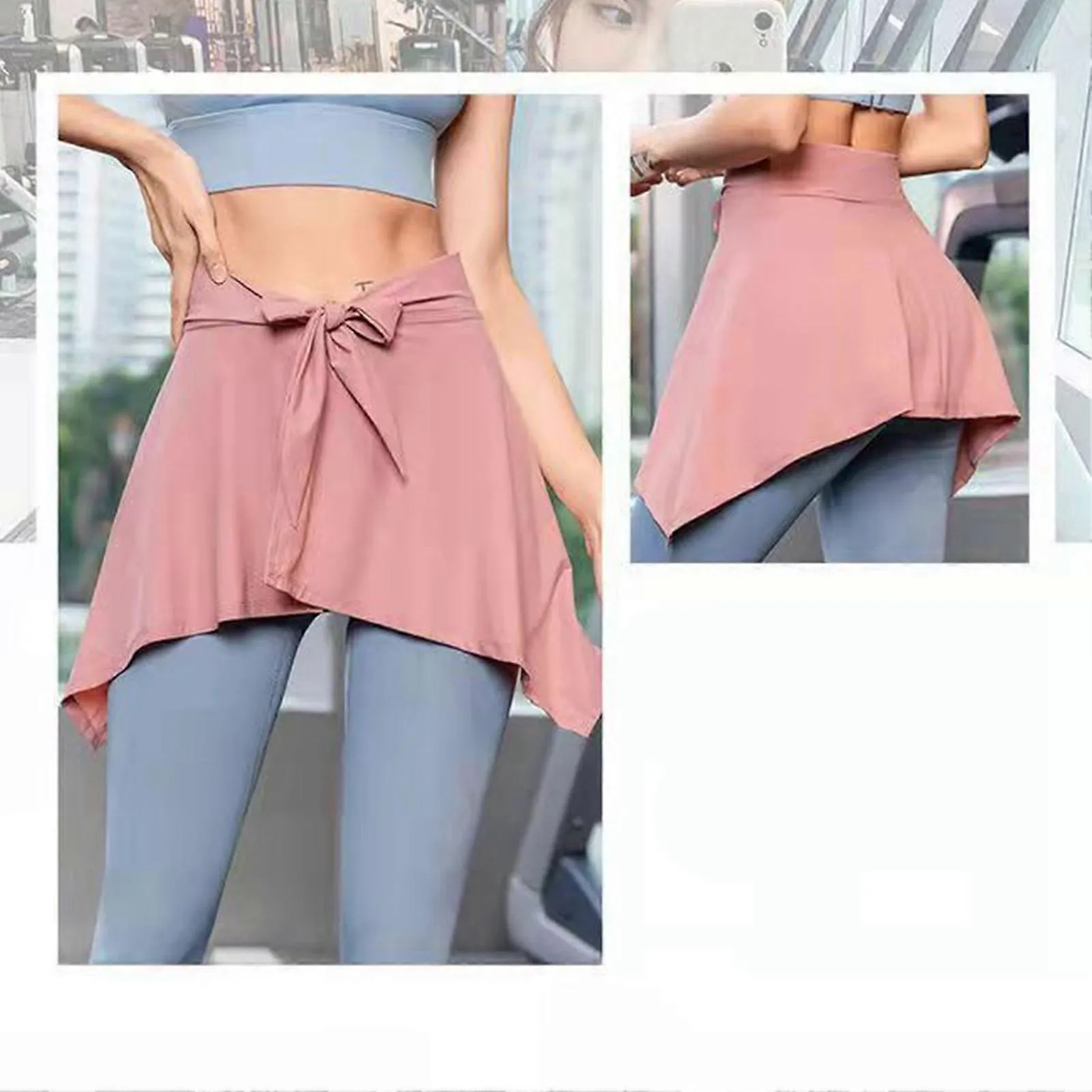 Sports Skirt Cover Polyester Fiber Soft One Piece Absorbent Yoga Tie Up Skirt for Fitness Tennis Pink One Size