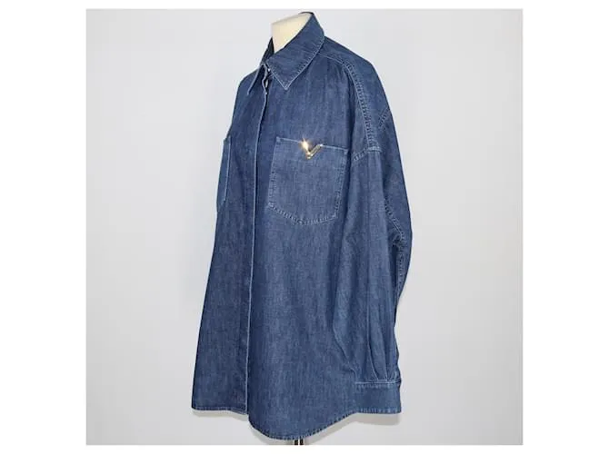 Valentino Camisa de cambray con logo en V azul 