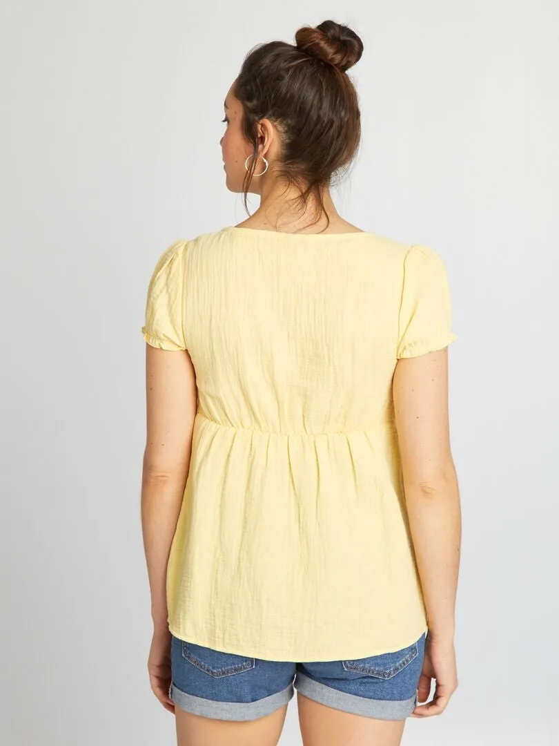 VESTIDO CAMISERO PREMAMá DE GASA DE ALGODóN  AMARILLO