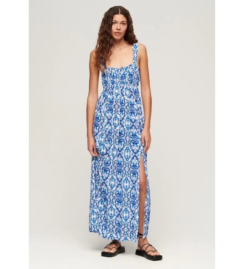 Vestido con tiras de anudar en la espalda azul