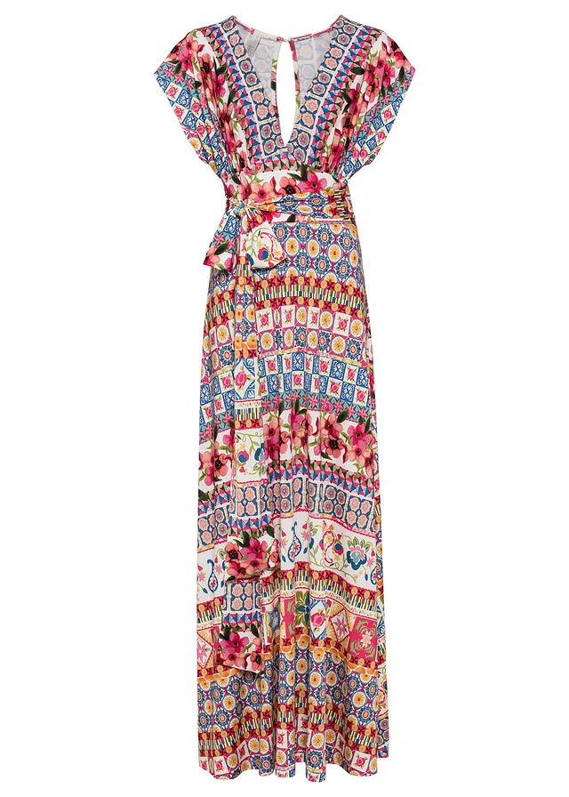 Vestido largo con cordón Rosa/azul claro estampado