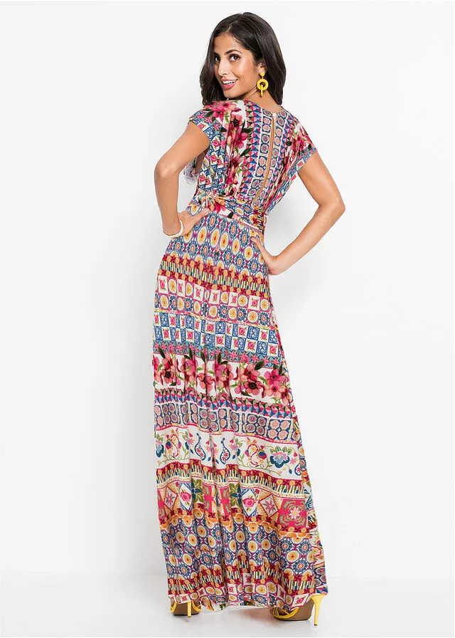 Vestido largo con cordón Rosa/azul claro estampado
