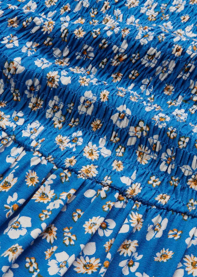 VESTIDO LARGO ESTAMPADO DE VISCOSA SOSTENIBLE AZULBLANCO LANA DE FLORES