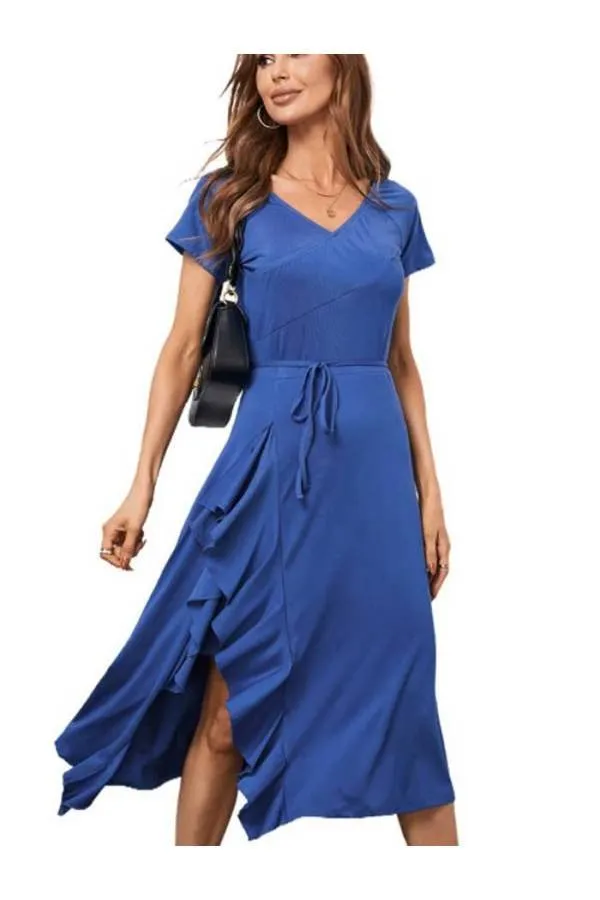 Vestido midi abertura volantes Margaret