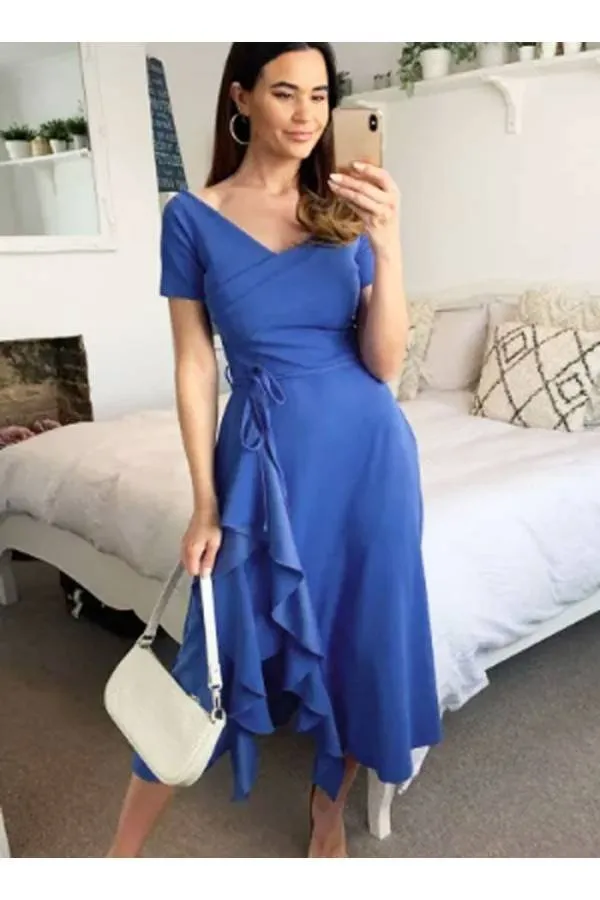 Vestido midi abertura volantes Margaret