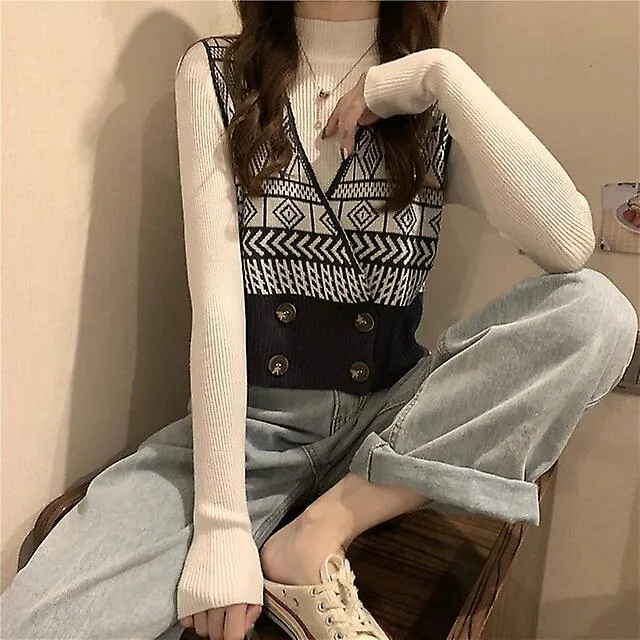 WOMEN'S SWEATER VEST JUMPER KNIT KNITTED GEOMETRIC V NECK STYLISH CASUAL DAILY HOLIDAY SPRING SUMMER BLACK BLUE ONESIZE / S