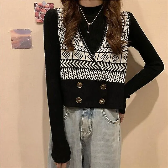 WOMEN'S SWEATER VEST JUMPER KNIT KNITTED GEOMETRIC V NECK STYLISH CASUAL DAILY HOLIDAY SPRING SUMMER BLACK BLUE ONESIZE / S