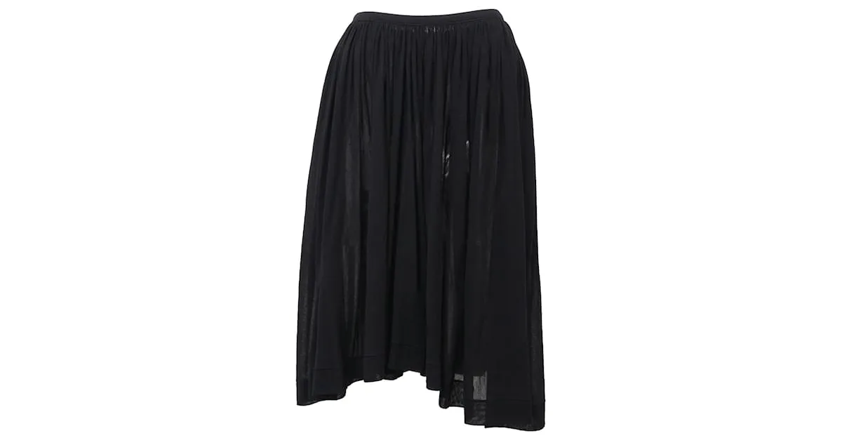 Yohji Yamamoto Falda fruncida hasta la rodilla en algodón negro 