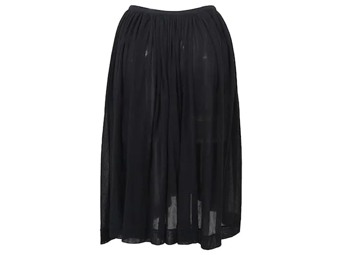 Yohji Yamamoto Falda fruncida hasta la rodilla en algodón negro 