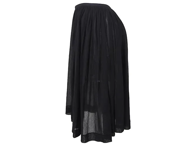 Yohji Yamamoto Falda fruncida hasta la rodilla en algodón negro 