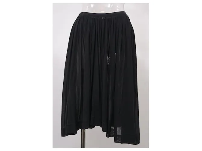 Yohji Yamamoto Falda fruncida hasta la rodilla en algodón negro 