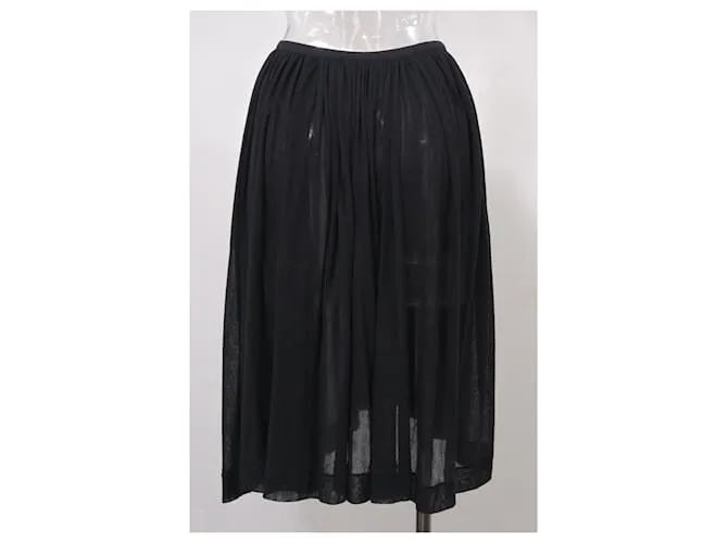 Yohji Yamamoto Falda fruncida hasta la rodilla en algodón negro 
