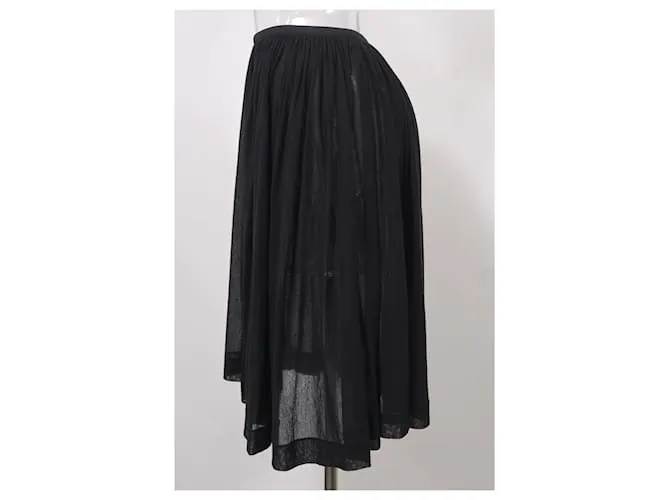 Yohji Yamamoto Falda fruncida hasta la rodilla en algodón negro 