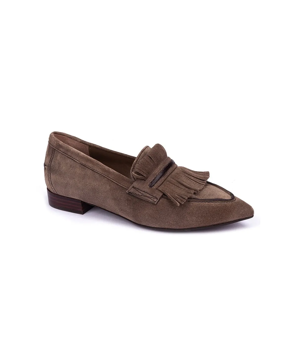 Zapatos con flecos en velour taupe