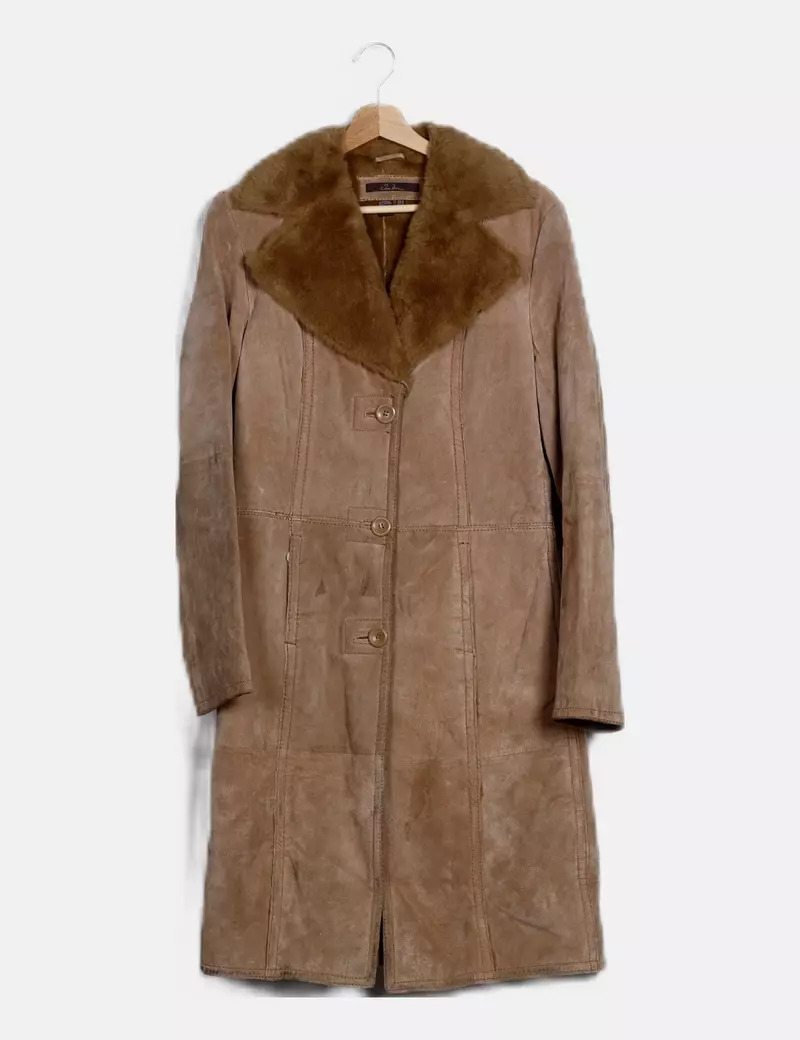 Zara Abrigo marrón de piel combinado